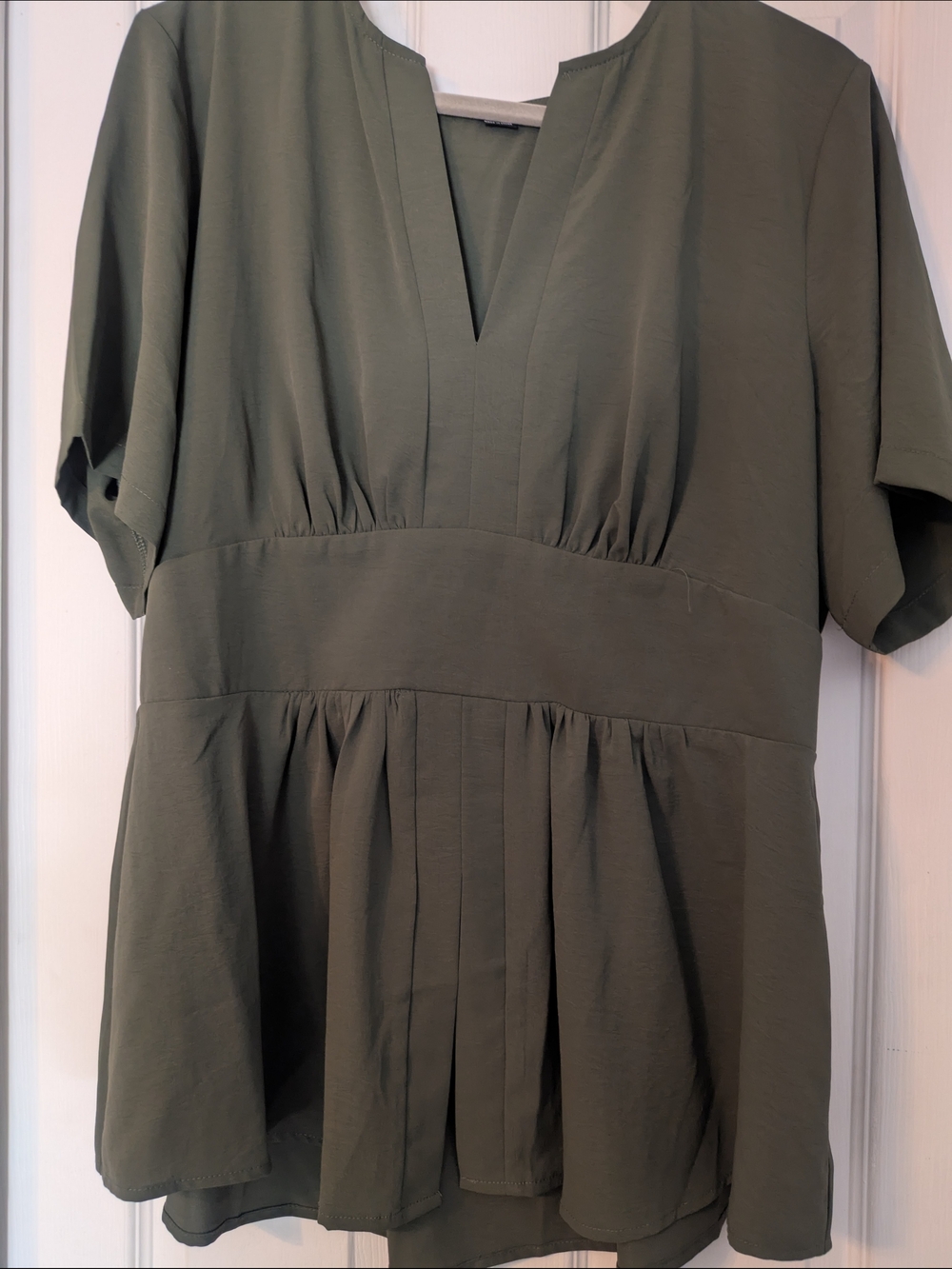 3XL - Olive Green Women's Short Sleeve V-Neck Peplum Top - Picture 2 of 6